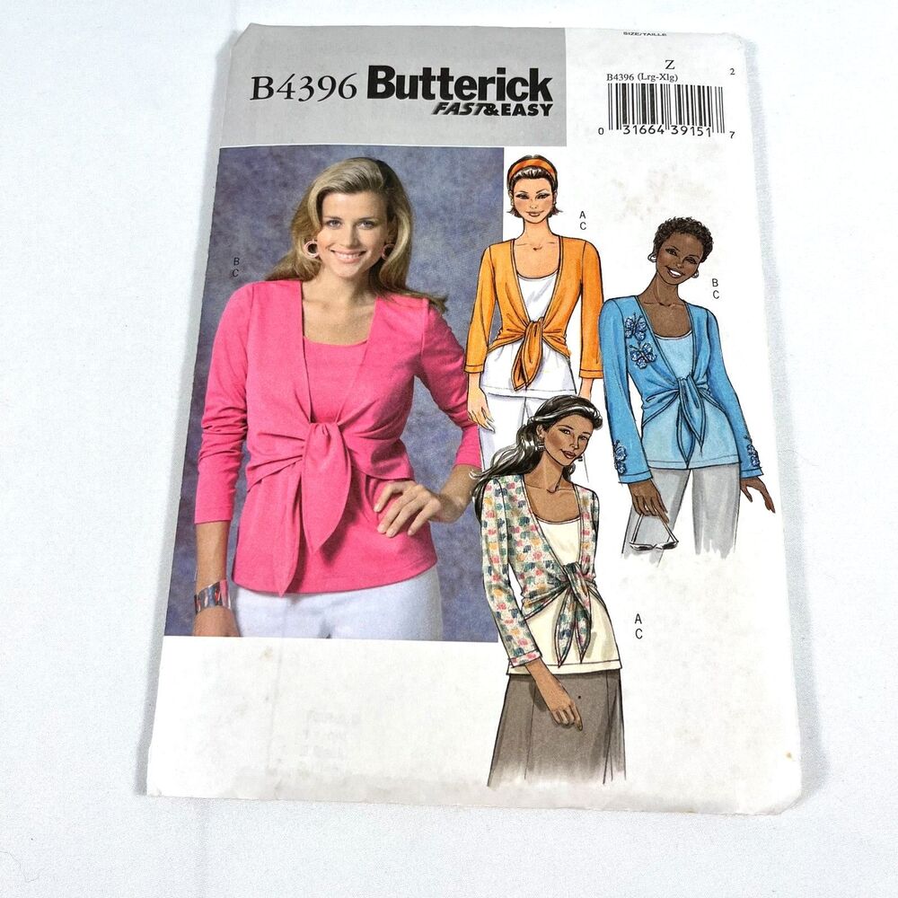 Butterick Sewing Pattern Fast And Easy B4396 Size Z L-XLG Y2K Ladies Tops Uncut